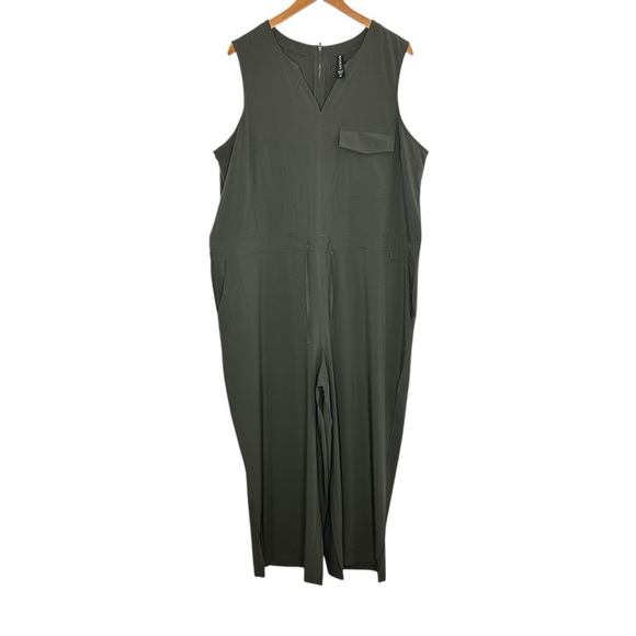 Athleta Womens Topanga Jumpsuit Sz 2X Olive Green Sleeveless Drawstring Waist - Picture 2 of 11